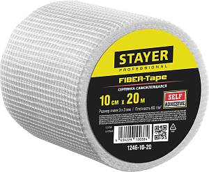 STAYER FIBER-Tape, 10 см х 20 м, 3 х 3 мм, самоклеящаяся серпянка, Professional (1246-10-20)